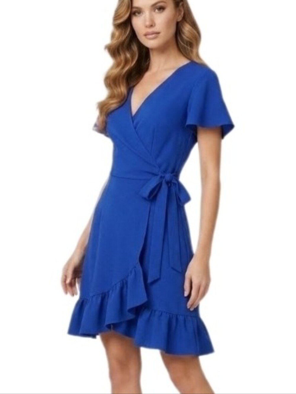 NAGOO Dress Wrap Around Ruffle Hem Blue Size S